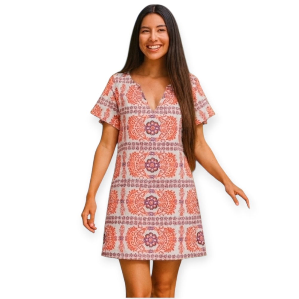 Imperial Italy Boho Embroidered Eyelet Lace Kaftan Mini Dress XS
